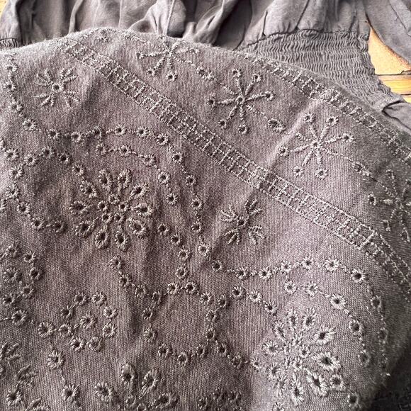 Old Navy Black Smocked Waist Midi Dress Women’s Size M Embroidered Hem - Picture 6 of 14